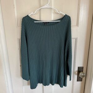 Eileen fisher blue green ribbed boatneck sweater size xl